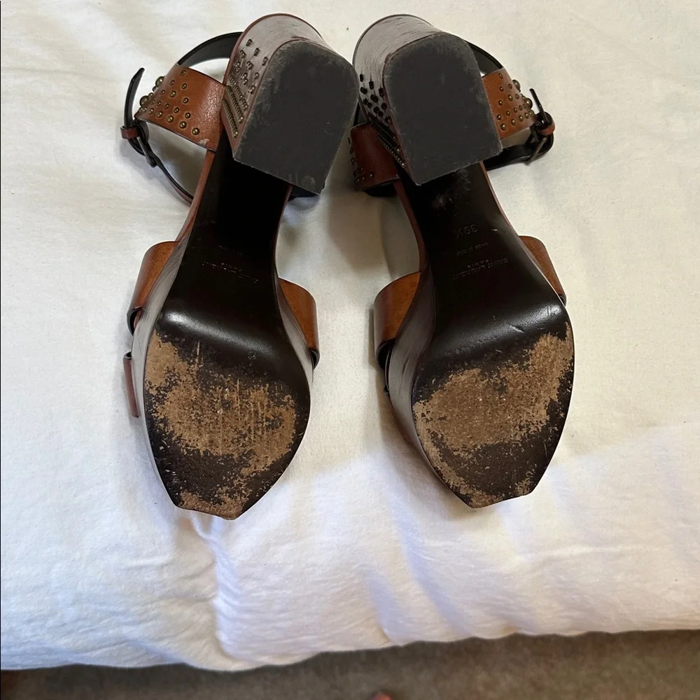 Saint Laurent Brown Studded Farrah Platform Sandals 40 - Picture 6 of 12